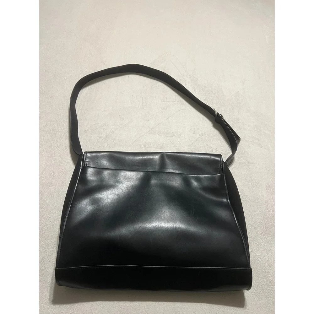 Nine West Black Leather Messenger Bag Laptop Case Professional Work Tote